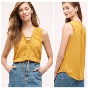 3 for $30! 
Anthropologie Maeve Embroidered Gold Lace Up Tank